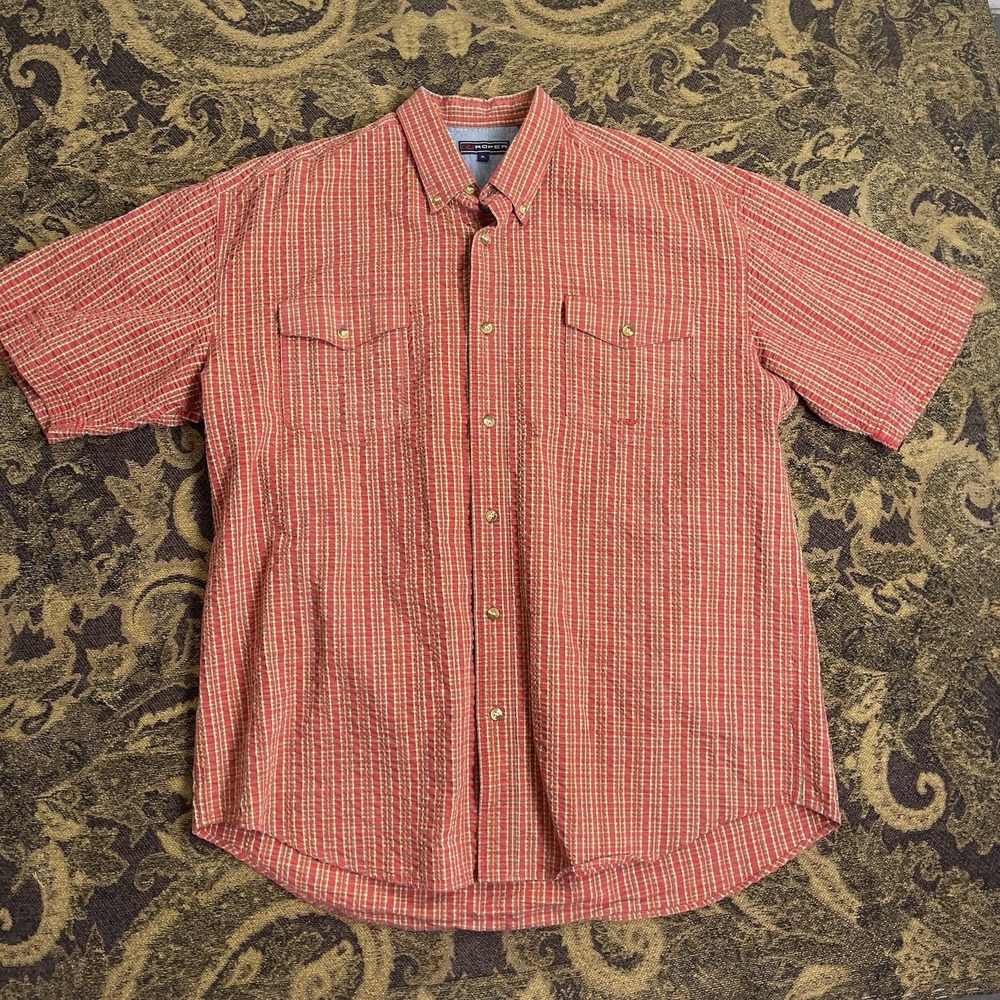 Vtg Roper Button Up Shirt Size XL Thick Cotton Red Mini Plaid Western